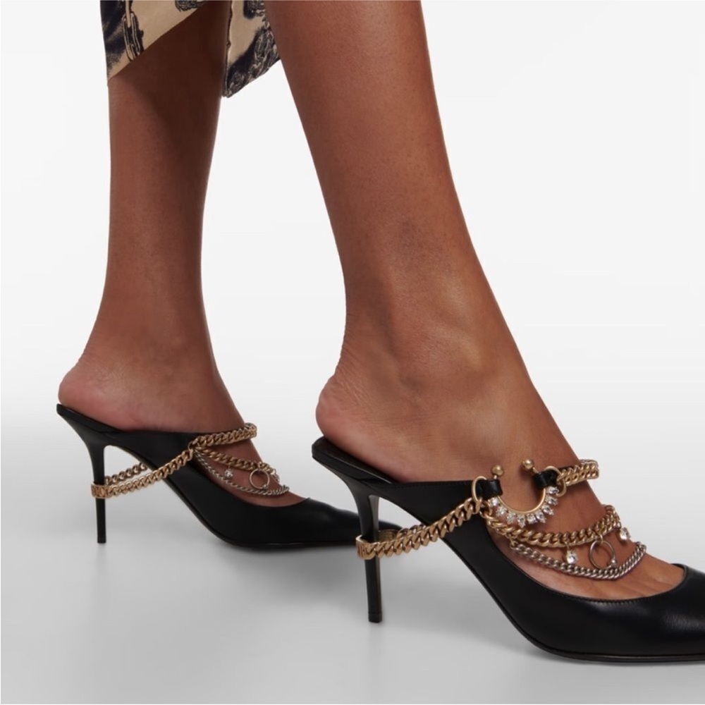 Jimmy Choo + Jean Paul Gaultier Bing 90 MM Embellished Chain Mules